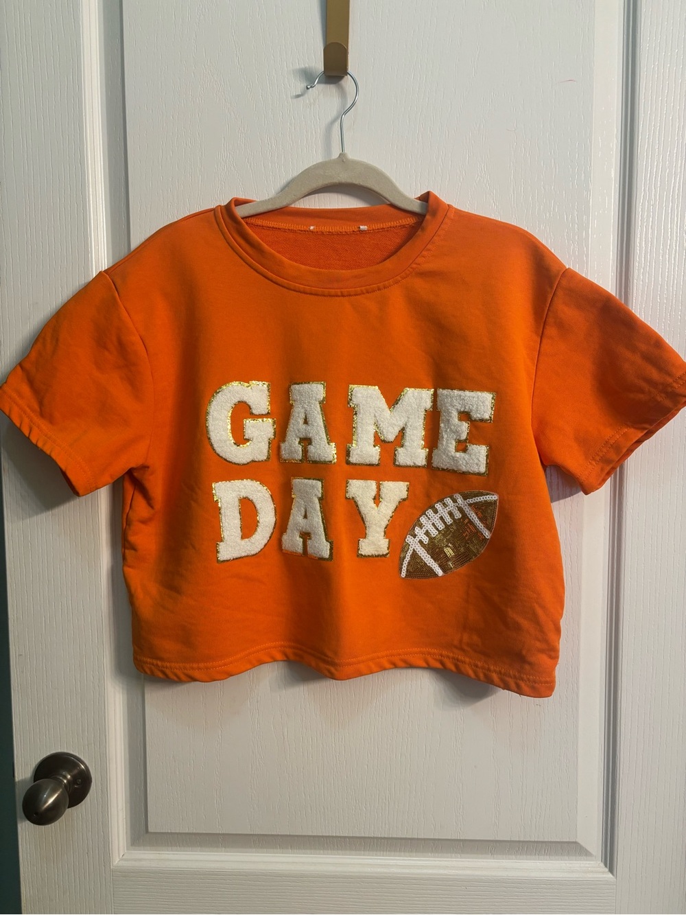 Orange "GAME DAY" Cropped Tee with Football Graphic